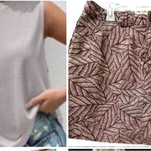 Set SHEIN Taupe Muscle Tee & leaf pattered skort set